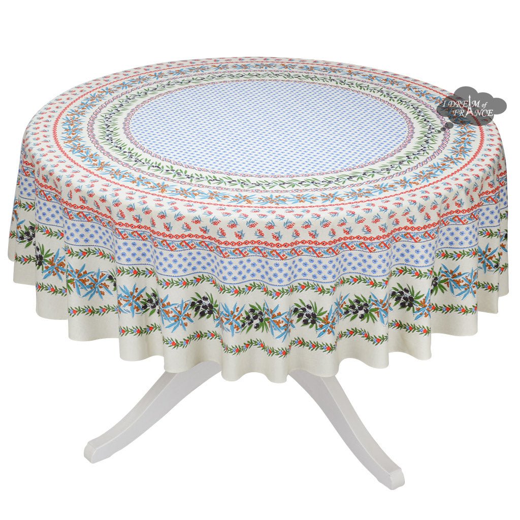 French Provencal tablecloth - Acrylic coated cotton, Spill-proof - 70" Round - Olives cream | Le Cluny Tablecloth La Vie Bien French Provencal tablecloth - Acrylic coated cotton, Spill-proof - 70" Round - Olives cream | Le Cluny