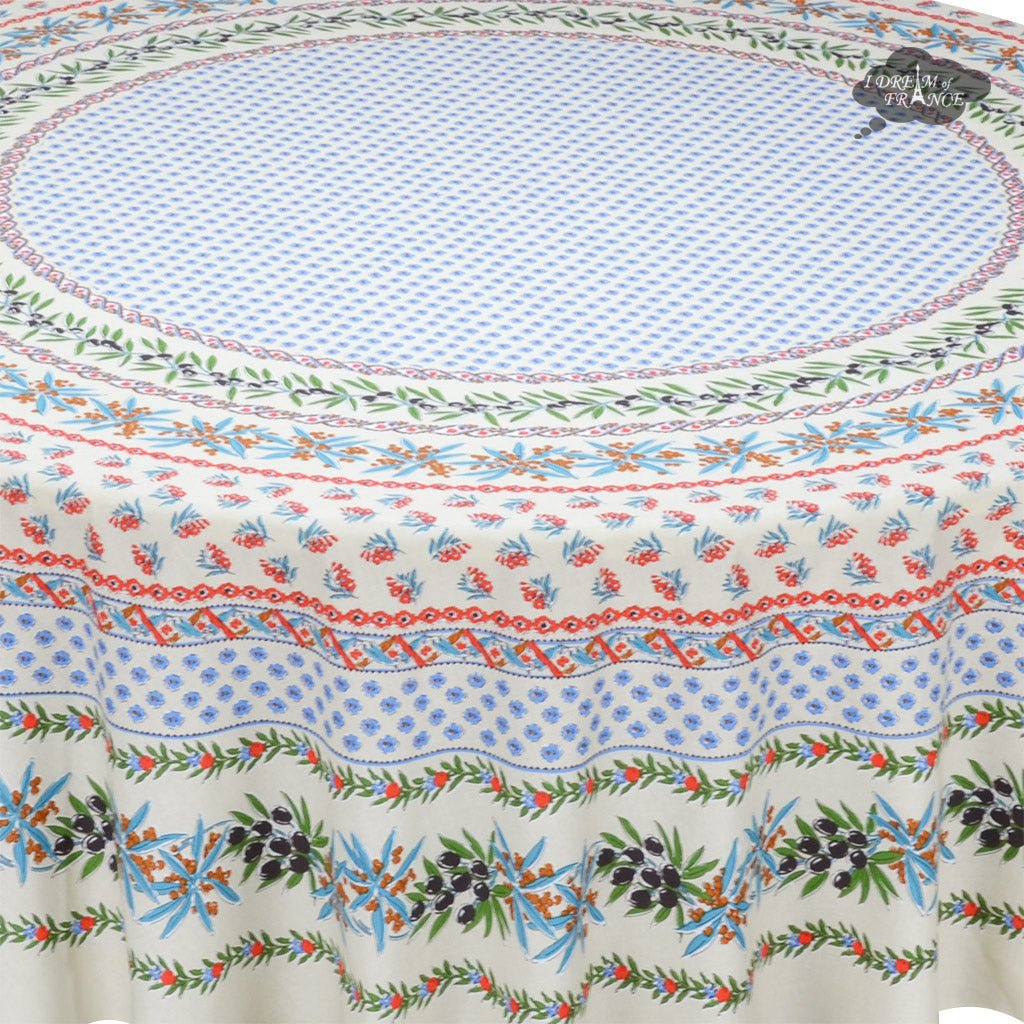 French Provencal tablecloth - Acrylic coated cotton, Spill-proof - 70" Round - Olives cream | Le Cluny Tablecloth La Vie Bien French Provencal tablecloth - Acrylic coated cotton, Spill-proof - 70" Round - Olives cream | Le Cluny