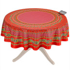 French Provencal tablecloth - Acrylic coated cotton, Spill - proof - 70" Round - Olives red | Le Cluny Tablecloth La Vie Bien French Provencal tablecloth - Acrylic coated cotton, Spill - proof - 70" Round - Olives red | Le Cluny