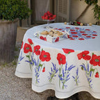 French Provencal tablecloth - Acrylic coated cotton, Spill - proof - 70" round - Poppies ivory | Tissus Toselli Tablecloth La Vie Bien French Provencal tablecloth - Acrylic coated cotton, Spill - proof - 70" round - Poppies ivory | Tissus Toselli