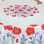 French Provencal tablecloth - Acrylic coated cotton, Spill - proof - 70" round - Poppies ivory | Tissus Toselli Tablecloth La Vie Bien French Provencal tablecloth - Acrylic coated cotton, Spill - proof - 70" round - Poppies ivory | Tissus Toselli