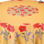 French Provencal tablecloth - Acrylic coated cotton, Spill - proof - 70" round - Poppies yellow | Tissus Toselli Tablecloth La Vie Bien French Provencal tablecloth - Acrylic coated cotton, Spill - proof - 70" round - Poppies yellow | Tissus Toselli