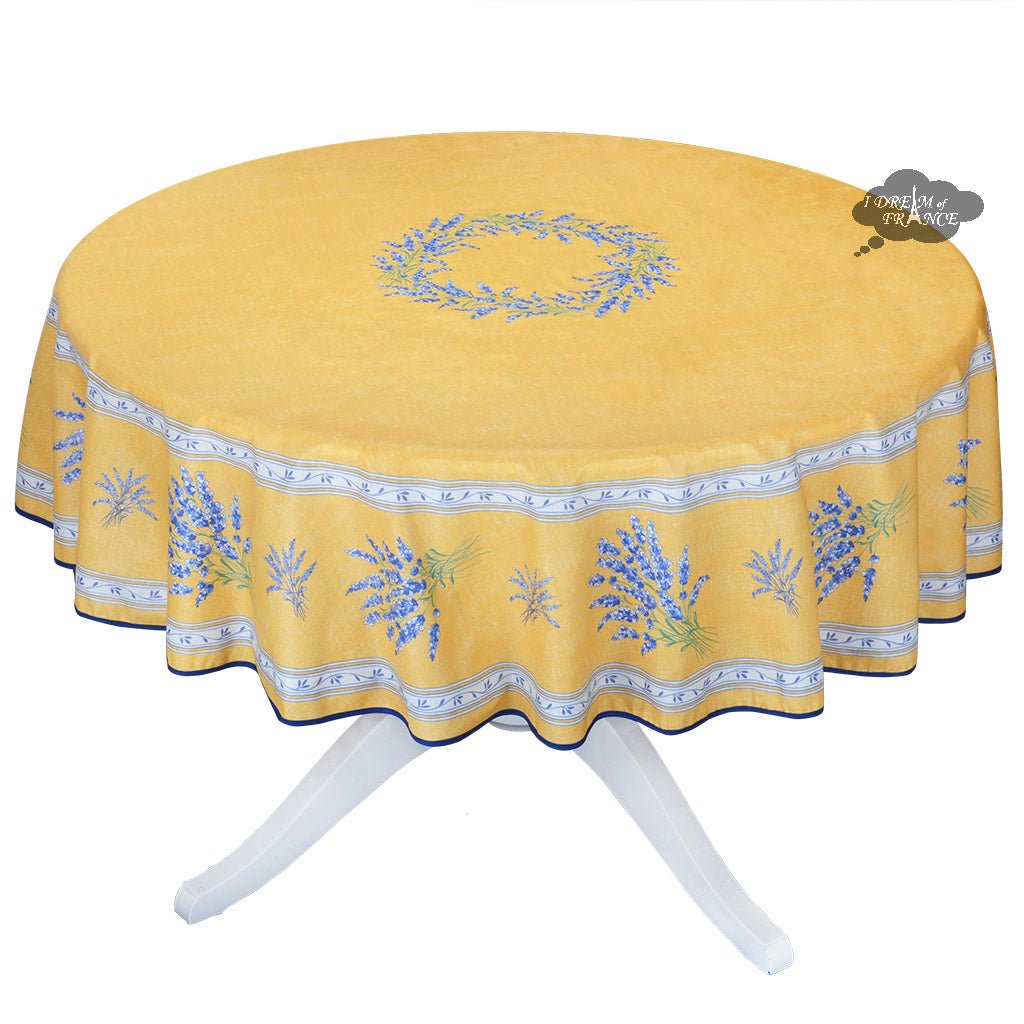 French Provencal tablecloth - Acrylic coated cotton, Spill - proof - 70" Round - Valensole yellow | Label France Tablecloth La Vie Bien French Provencal tablecloth - Acrylic coated cotton, Spill - proof - 70" Round - Valensole yellow | Label France