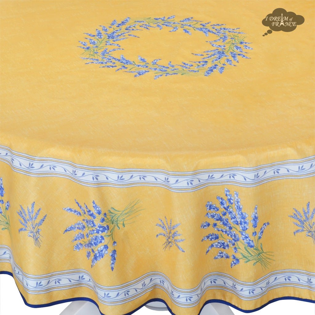French Provencal tablecloth - Acrylic coated cotton, Spill - proof - 70" Round - Valensole yellow | Label France Tablecloth La Vie Bien French Provencal tablecloth - Acrylic coated cotton, Spill - proof - 70" Round - Valensole yellow | Label France
