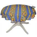 French Provencal tablecloth - Cotton, natural or acrylic-coated - 58" round - Lemon blue | Tissus Toselli Tablecloth La Vie Bien French Provencal tablecloth - Cotton, natural or acrylic-coated - 58" round - Lemon blue | Tissus Toselli