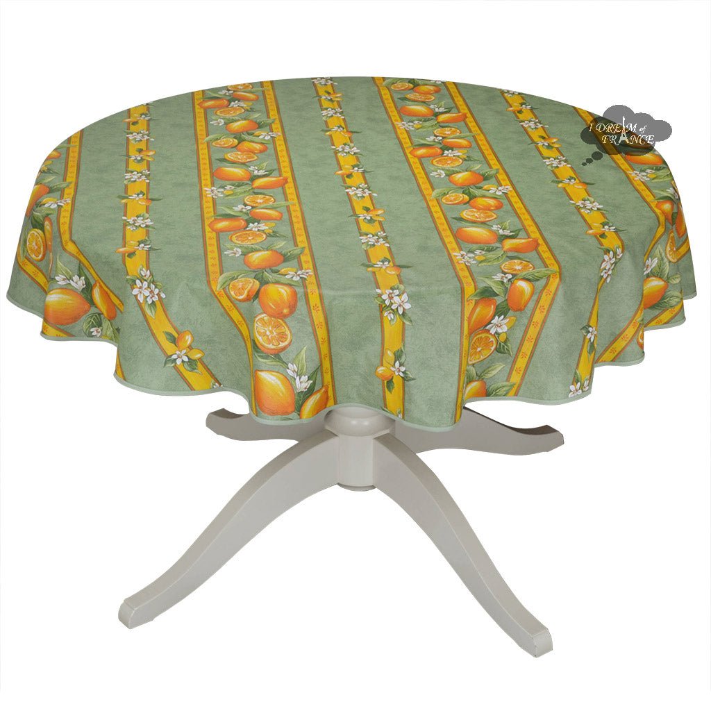 French Provencal tablecloth - Cotton, natural or acrylic - coated - 58" round - Lemon green | Tissus Toselli Tablecloth La Vie Bien French Provencal tablecloth - Cotton, natural or acrylic - coated - 58" round - Lemon green | Tissus Toselli