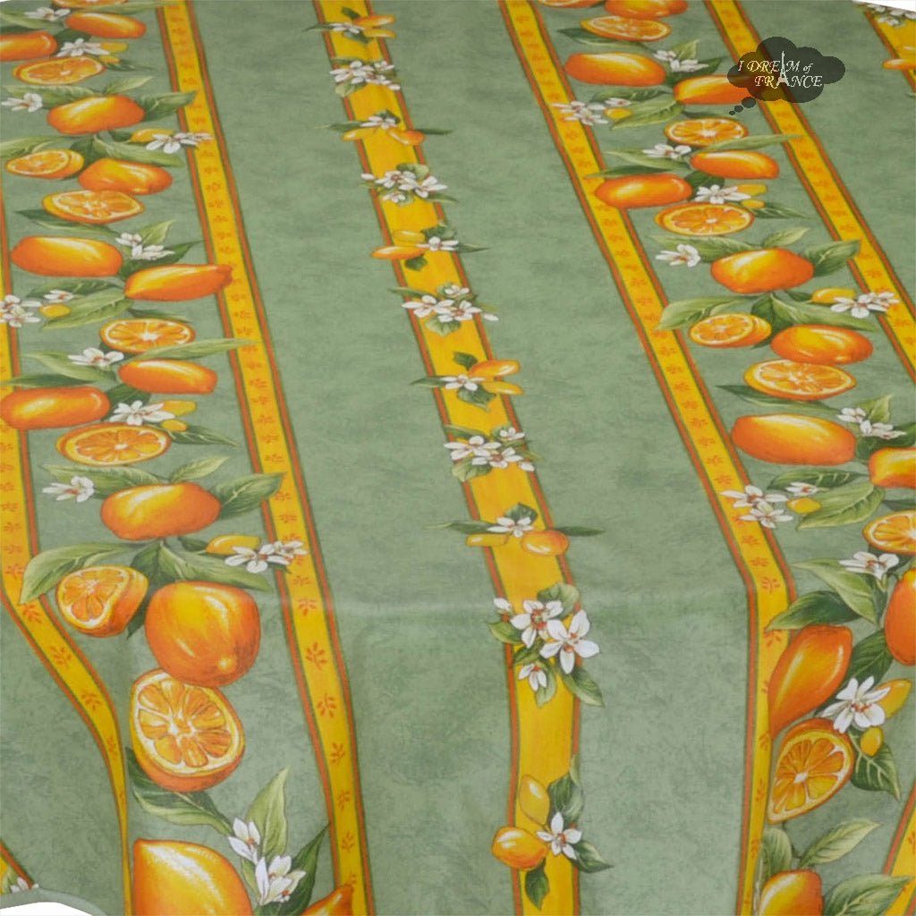 French Provencal tablecloth - Cotton, natural or acrylic - coated - 58" round - Lemon green | Tissus Toselli Tablecloth La Vie Bien French Provencal tablecloth - Cotton, natural or acrylic - coated - 58" round - Lemon green | Tissus Toselli