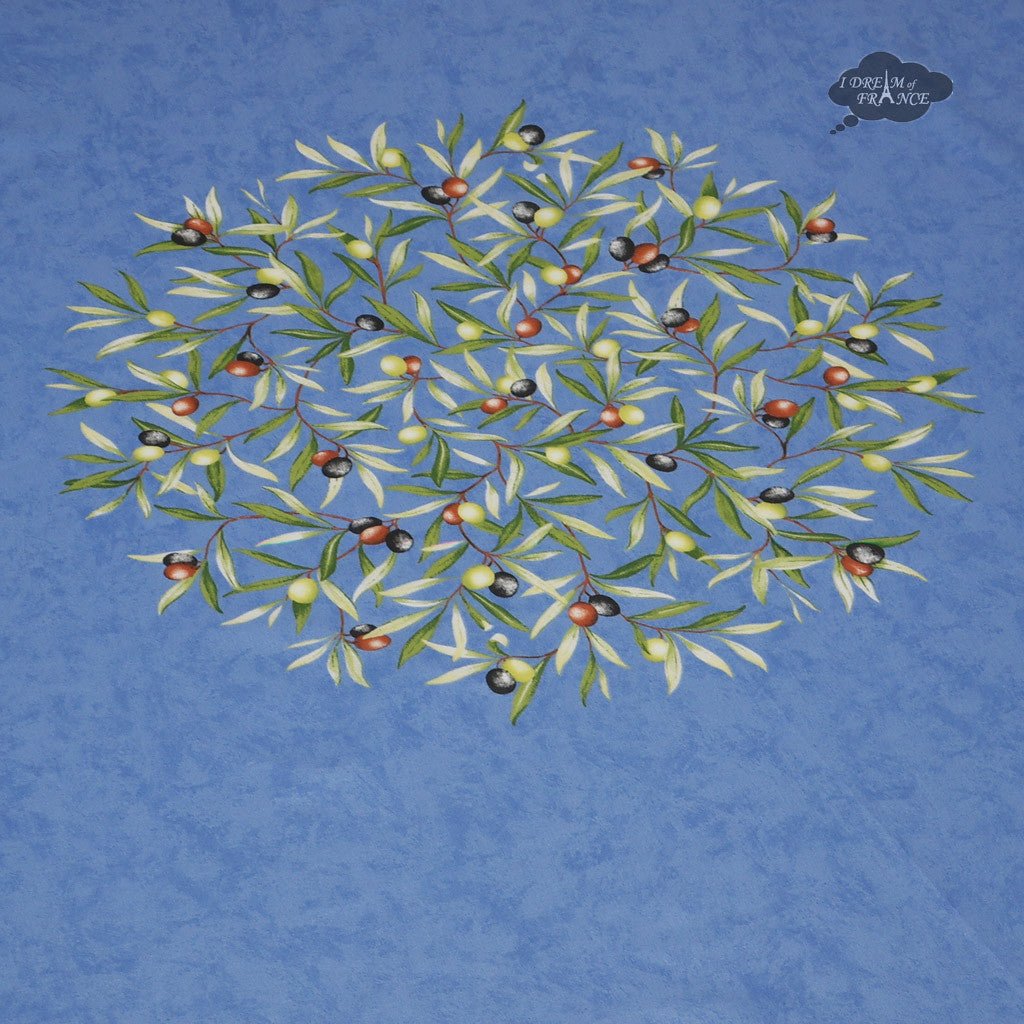 French Provencal tablecloth - Cotton, natural or acrylic - coated - 70" round - Clos des Oliviers blue | Label France Tablecloth La Vie Bien French Provencal tablecloth - Cotton, natural or acrylic - coated - 70" round - Clos des Oliviers blue | Label France