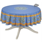 French Provencal tablecloth - Cotton, natural or acrylic - coated - 70" round - Clos des Oliviers blue | Label France Tablecloth La Vie Bien French Provencal tablecloth - Cotton, natural or acrylic - coated - 70" round - Clos des Oliviers blue | Label France