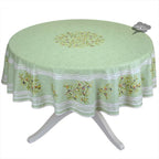 French Provencal tablecloth - Cotton, natural or acrylic - coated - 70" round - Clos des Oliviers green | Label France Tablecloth La Vie Bien French Provencal tablecloth - Cotton, natural or acrylic - coated - 70" round - Clos des Oliviers green | Label France
