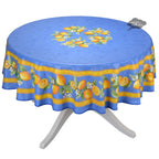 French Provencal tablecloth - Cotton, natural or acrylic - coated - 70" round - Lemon blue| Tissus Toselli Tablecloth La Vie Bien French Provencal tablecloth - Cotton, natural or acrylic - coated - 70" round - Lemon blue| Tissus Toselli