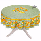 French Provencal tablecloth - Cotton, natural or acrylic - coated - 70" round - Lemon green | Tissus Toselli Tablecloth La Vie Bien French Provencal tablecloth - Cotton, natural or acrylic - coated - 70" round - Lemon green | Tissus Toselli