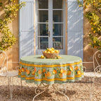 French Provencal tablecloth - Cotton, natural or acrylic-coated - 70" round - Lemon green | Tissus Toselli Tablecloth La Vie Bien French Provencal tablecloth - Cotton, natural or acrylic-coated - 70" round - Lemon green | Tissus Toselli