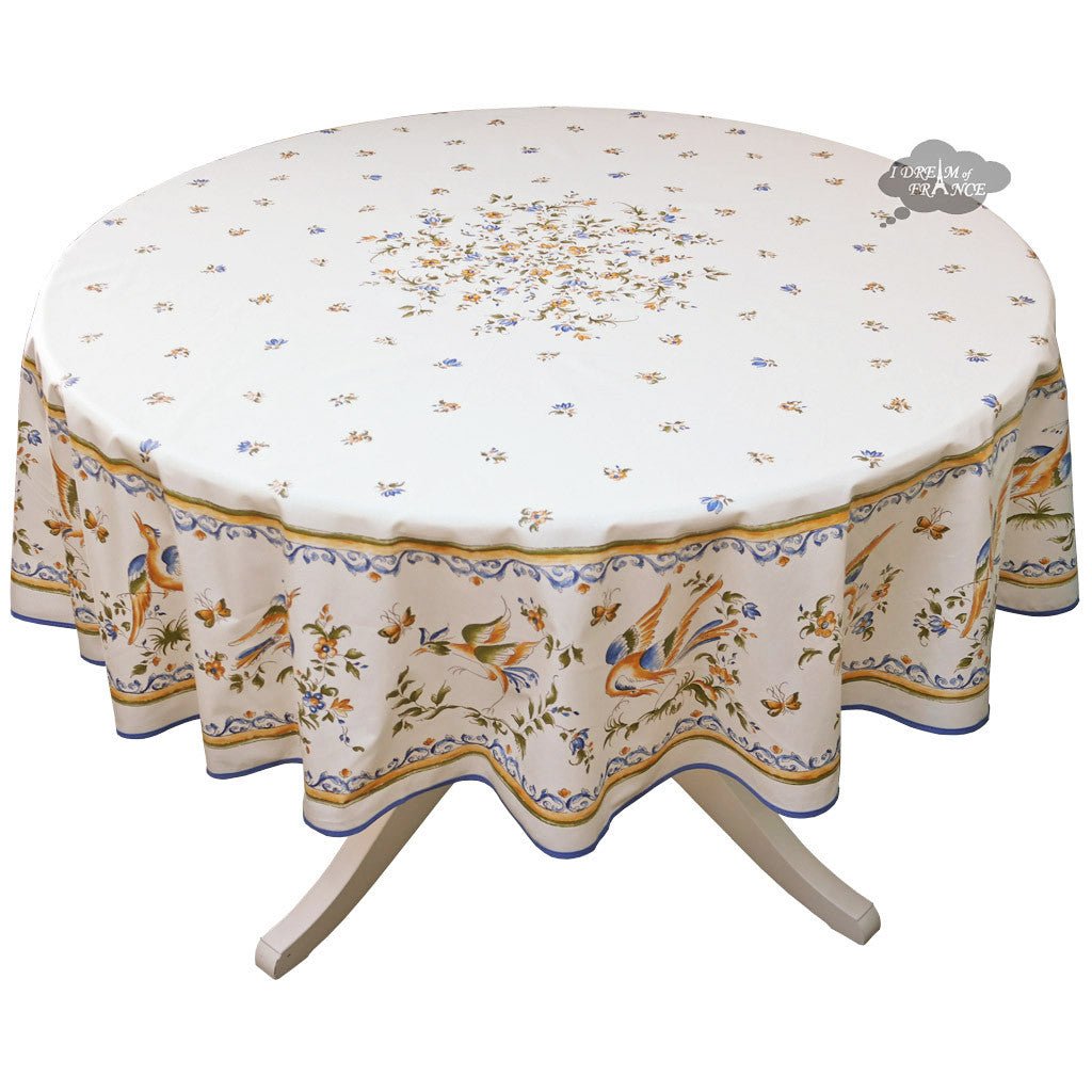 French Provencal tablecloth - Cotton, natural or acrylic - coated - 70" round - Moustiers blue | Tissus Toselli Tablecloth La Vie Bien French Provencal tablecloth - Cotton, natural or acrylic - coated - 70" round - Moustiers blue | Tissus Toselli