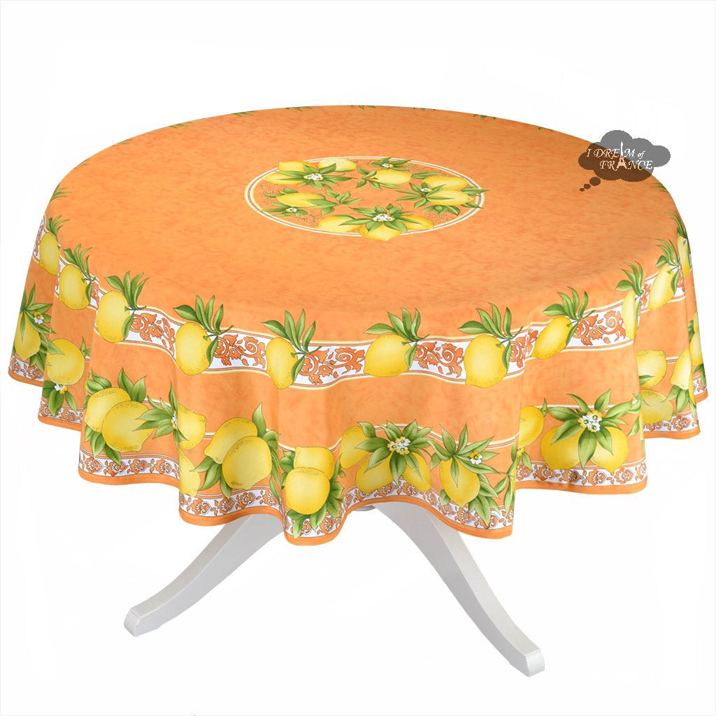 French Provencal tablecloth - Polyester - Stain - resistant - 70" round - Citrus orange| Provence Imports Tablecloth La Vie Bien French Provencal tablecloth - Polyester - Stain - resistant - 70" round - Citrus orange| Provence Imports