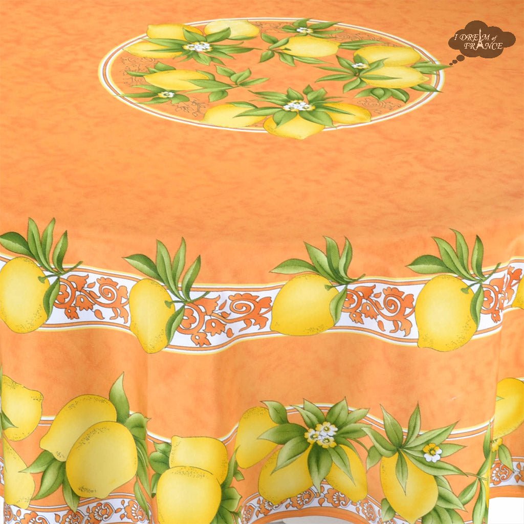French Provencal tablecloth - Polyester - Stain - resistant - 70" round - Citrus orange| Provence Imports Tablecloth La Vie Bien French Provencal tablecloth - Polyester - Stain - resistant - 70" round - Citrus orange| Provence Imports