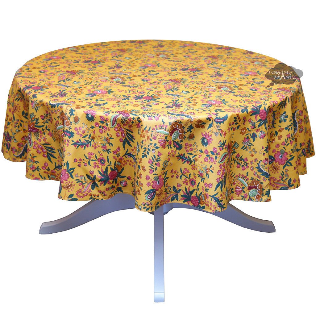 French tablecloth - Acrylic coated cotton, Spill - proof - 70" Round - Versailles mustard yellow | Le Cluny Tablecloth La Vie Bien French tablecloth - Acrylic coated cotton, Spill - proof - 70" Round - Versailles mustard yellow | Le Cluny