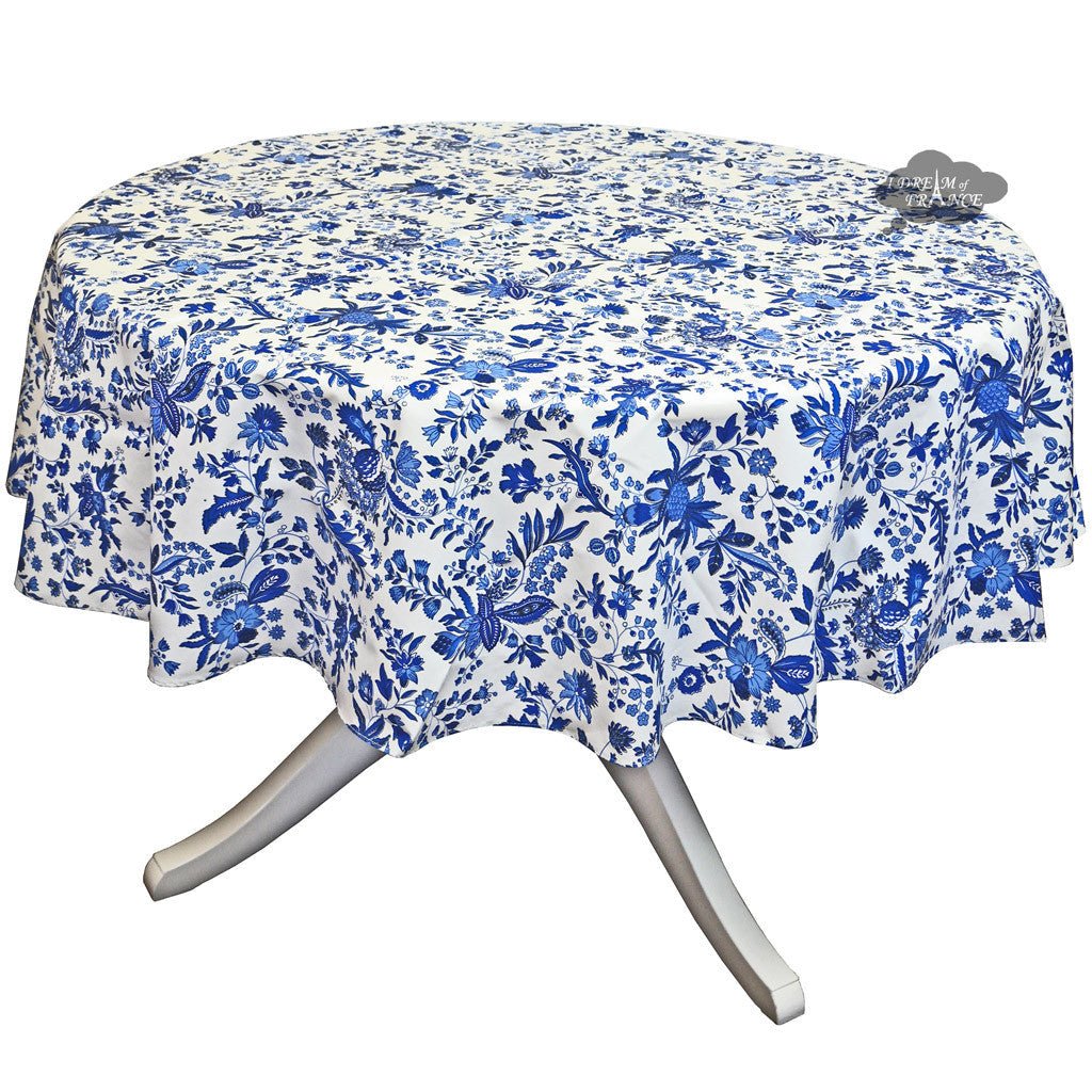 French tablecloth - Cotton, natural or acrylic - coated - 70" Round - Versailles blue | Le Cluny Tablecloth La Vie Bien French tablecloth - Cotton, natural or acrylic - coated - 70" Round - Versailles blue | Le Cluny
