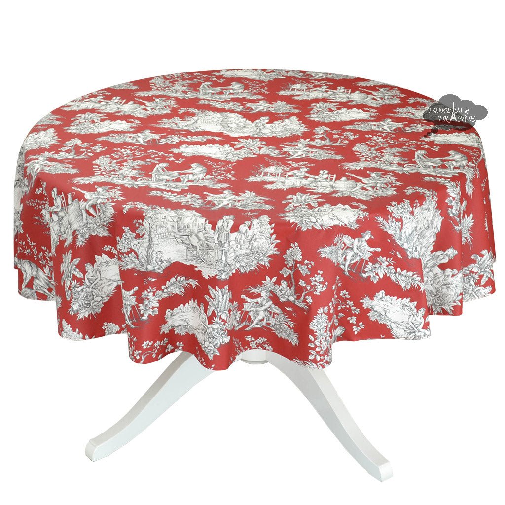 French Toile tablecloth - Acrylic coated cotton, Spill - proof - 70" Round - Villandry red | Le Cluny Tablecloth La Vie Bien French Toile tablecloth - Acrylic coated cotton, Spill - proof - 70" Round - Villandry red | Le Cluny