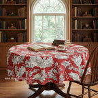 French Toile tablecloth - Acrylic coated cotton, Spill-proof - 70" Round - Villandry red | Le Cluny Tablecloth La Vie Bien French Toile tablecloth - Acrylic coated cotton, Spill-proof - 70" Round - Villandry red | Le Cluny