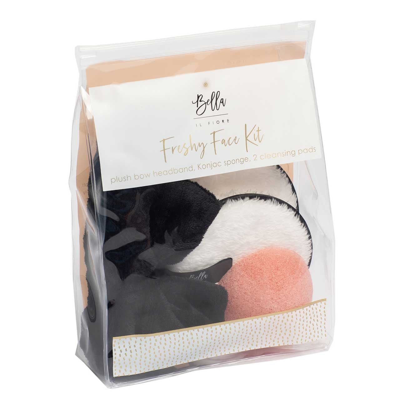 Freshy Face Set | Black Bow Headband, Pink Konjac Sponge & White Cleansing Pads Face Cleansing Kit Set