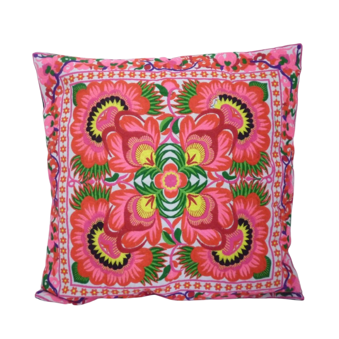 Frida Flower Embroidered Mexican Flower Boho Cushion - Thailand Decor La Vie Bien Frida Flower Embroidered Mexican Flower Boho Cushion - Thailand