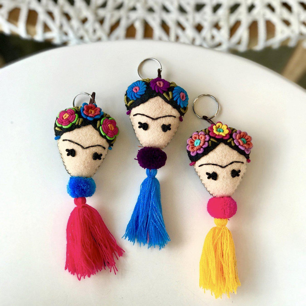 Frida Kahlo Embroidered Keychain / Zipper Pull - Mexico Keychains La Vie Bien Frida Kahlo Embroidered Keychain / Zipper Pull - Mexico