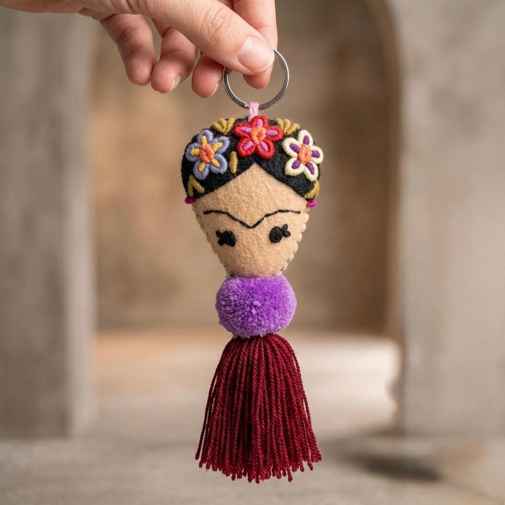 Frida Kahlo Embroidered Keychain / Zipper Pull - Mexico Keychains La Vie Bien Frida Kahlo Embroidered Keychain / Zipper Pull - Mexico