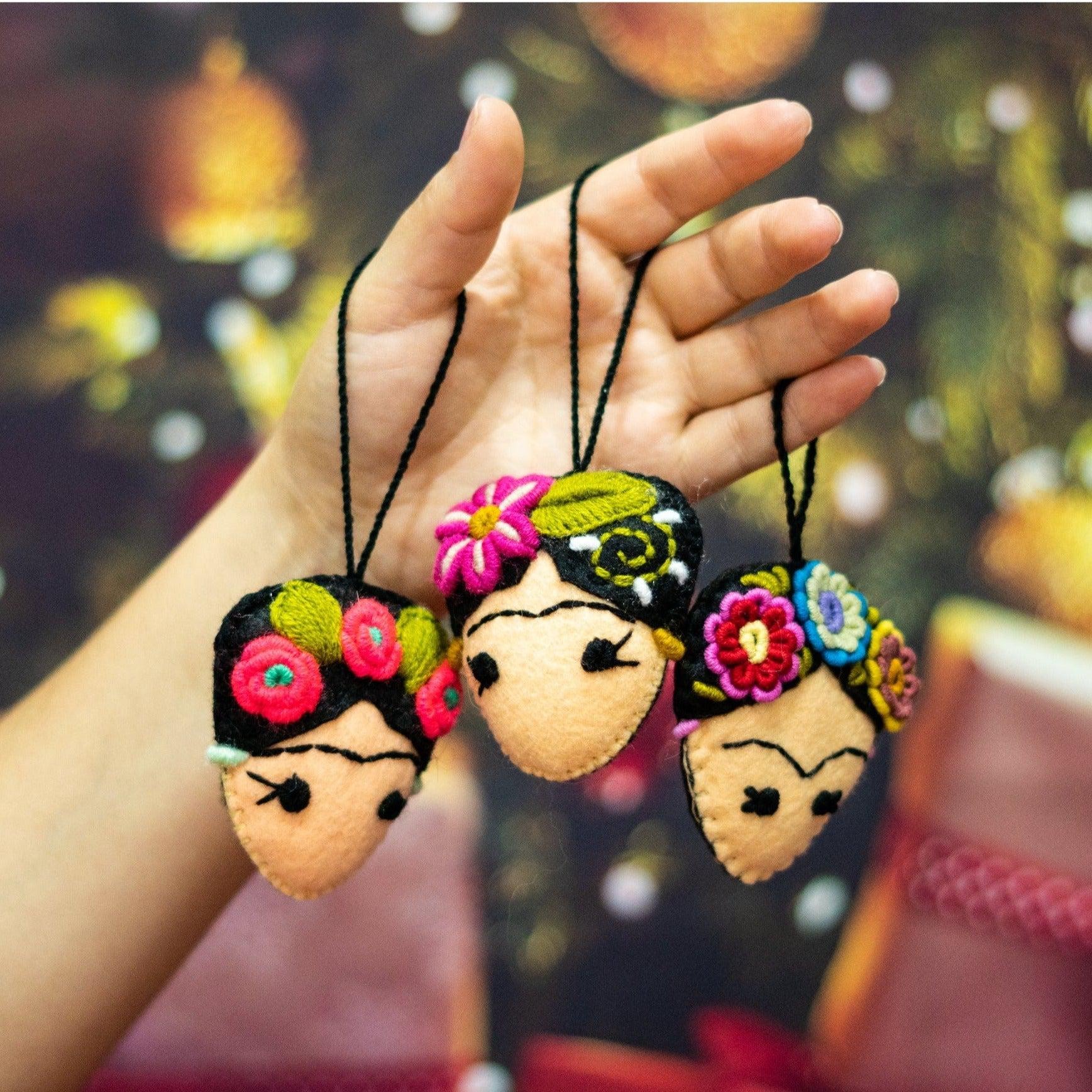 Frida Kahlo Felted Embroidered Handmade Ornament - Mexico Decor La Vie Bien Frida Kahlo Felted Embroidered Handmade Ornament - Mexico