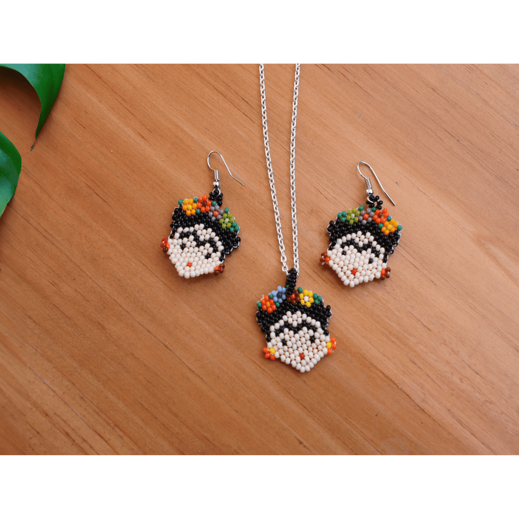 Frida Kahlo Seed Bead Artistic Earrings - Guatemala Jewelry La Vie Bien Frida Kahlo Seed Bead Artistic Earrings - Guatemala