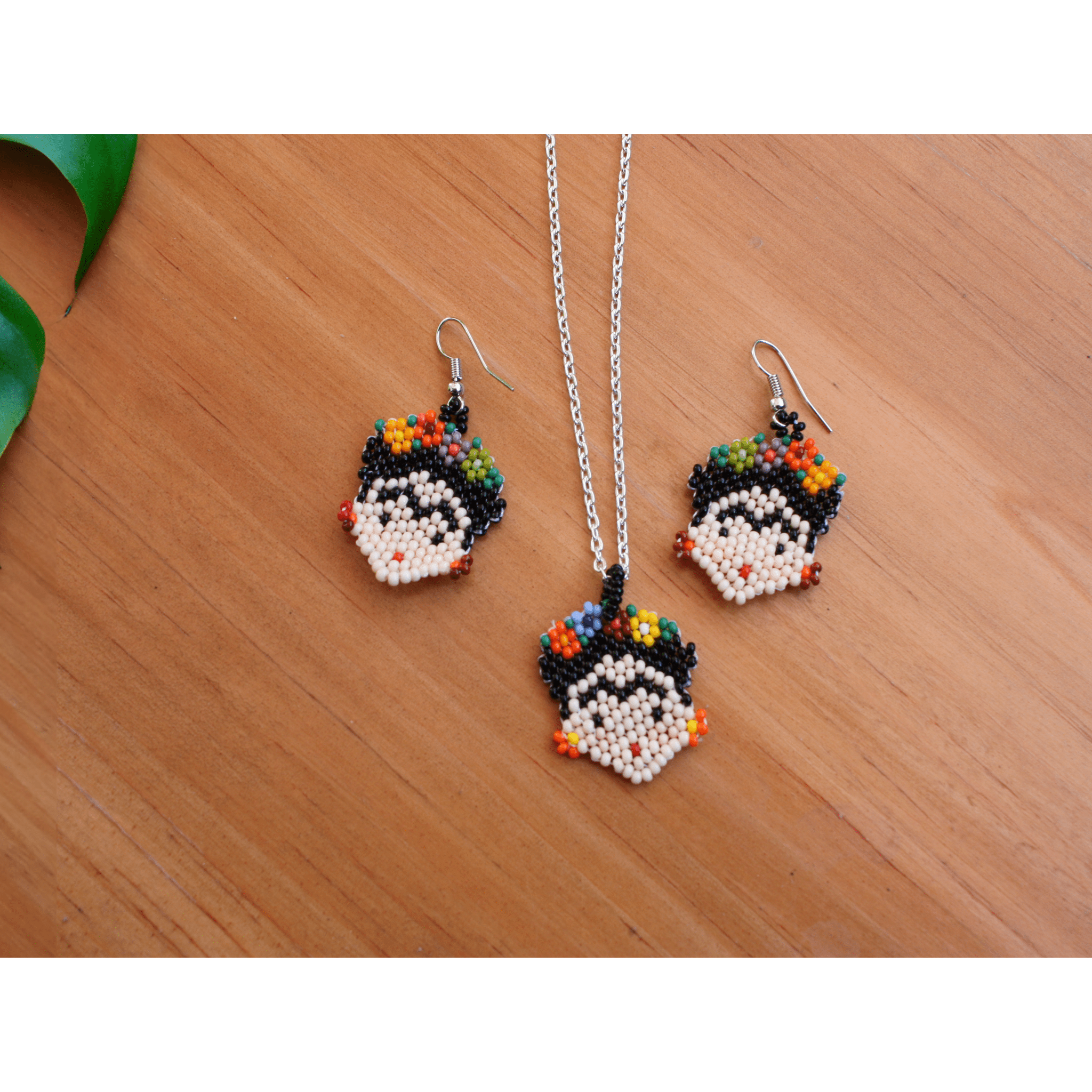 Frida Kahlo Seed Bead Artistic Earrings - Guatemala Jewelry La Vie Bien Frida Kahlo Seed Bead Artistic Earrings - Guatemala