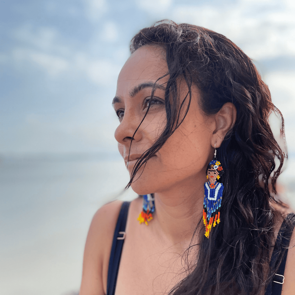 Frida Kahlo Seed Bead Dangly Earrings - Guatemala Jewelry La Vie Bien Frida Kahlo Seed Bead Dangly Earrings - Guatemala