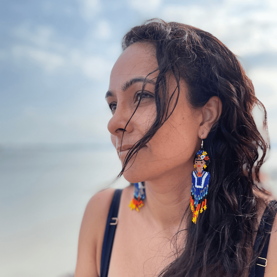 Frida Kahlo Seed Bead Dangly Earrings - Guatemala Jewelry La Vie Bien Frida Kahlo Seed Bead Dangly Earrings - Guatemala