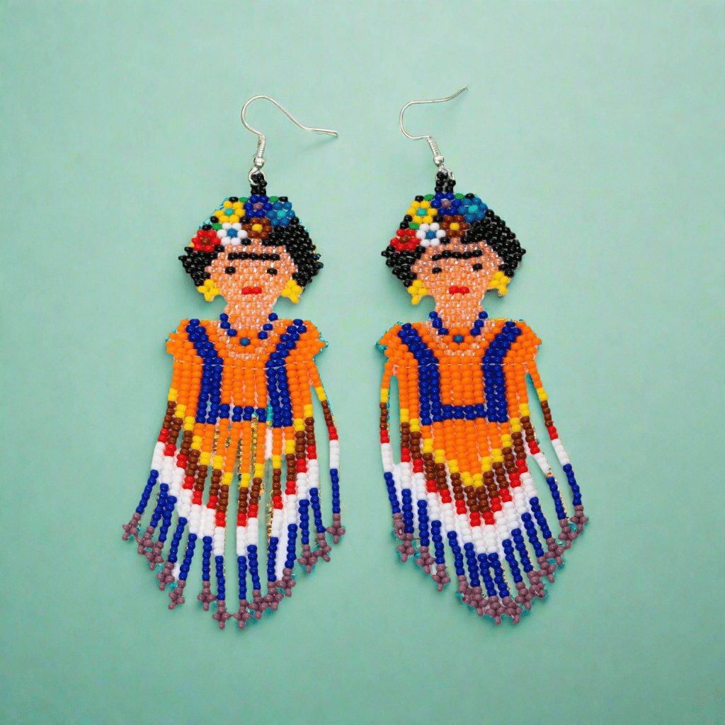 Frida Kahlo Seed Bead Dangly Earrings - Guatemala Jewelry La Vie Bien Frida Kahlo Seed Bead Dangly Earrings - Guatemala