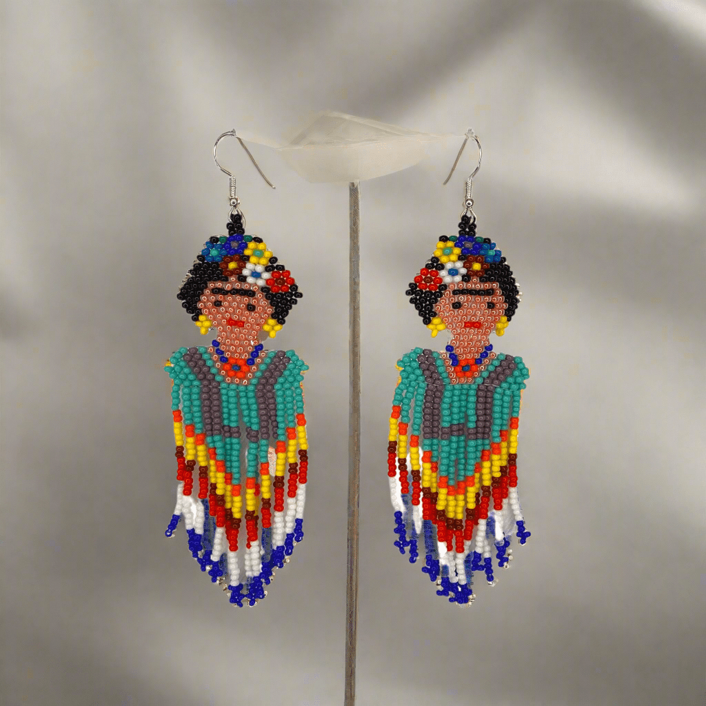 Frida Kahlo Seed Bead Dangly Earrings - Guatemala Jewelry La Vie Bien Frida Kahlo Seed Bead Dangly Earrings - Guatemala