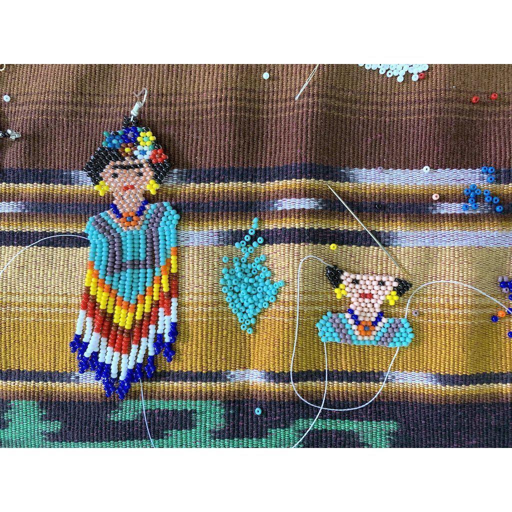 Frida Kahlo Seed Bead Keychain - Guatemala Keychains La Vie Bien Frida Kahlo Seed Bead Keychain - Guatemala