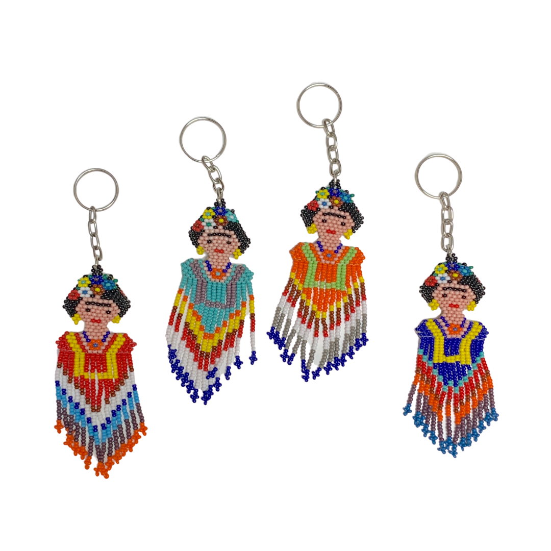 Frida Kahlo Seed Bead Keychain - Guatemala Keychains La Vie Bien Frida Kahlo Seed Bead Keychain - Guatemala