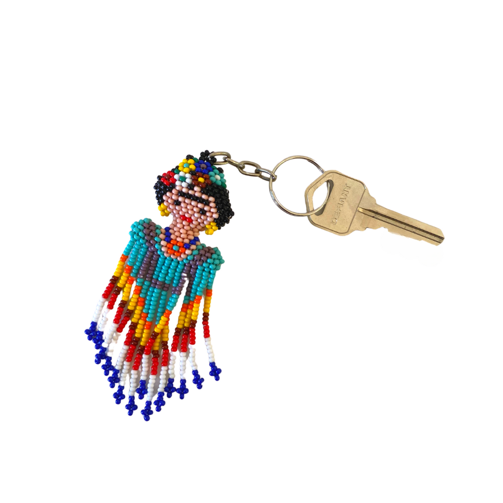 Frida Kahlo Seed Bead Keychain - Guatemala Keychains La Vie Bien Frida Kahlo Seed Bead Keychain - Guatemala