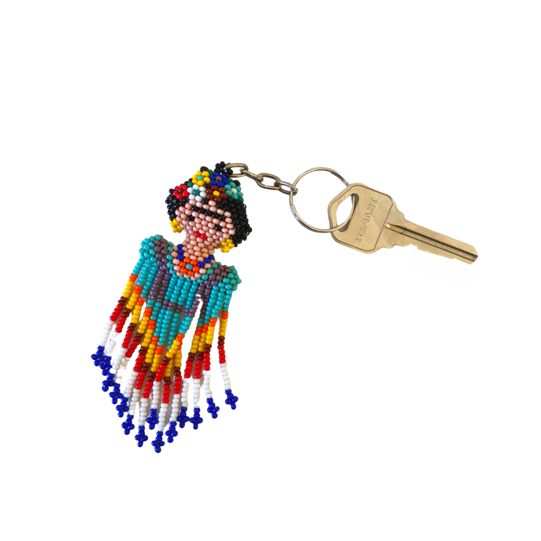 Frida Kahlo Seed Bead Keychain - Guatemala Keychains La Vie Bien Frida Kahlo Seed Bead Keychain - Guatemala