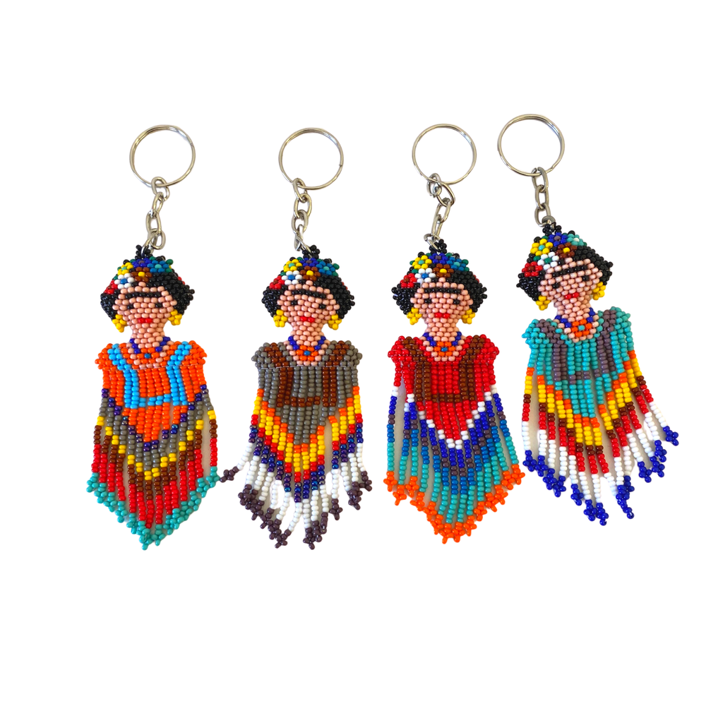 Frida Kahlo Seed Bead Keychain - Guatemala Keychains La Vie Bien Frida Kahlo Seed Bead Keychain - Guatemala