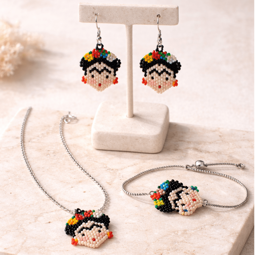 Frida Kahlo Seed Bead Necklace - Mexico Jewelry La Vie Bien Frida Kahlo Seed Bead Necklace - Mexico