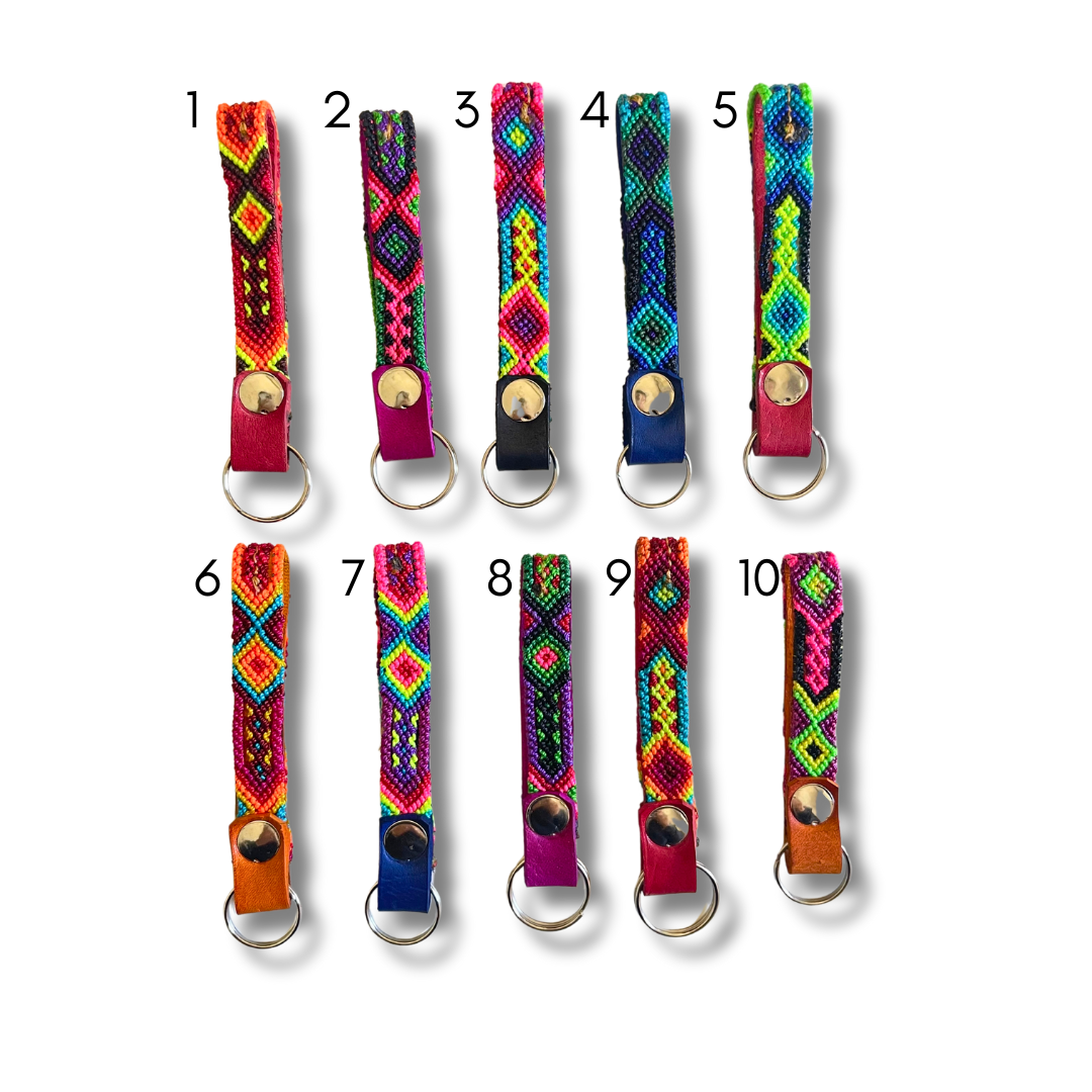 Friendship Macrame Woven Leather Loop Key Chain - Mexico Keychains La Vie Bien Friendship Macrame Woven Leather Loop Key Chain - Mexico