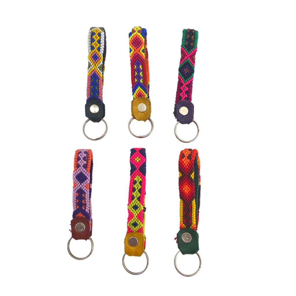 Friendship Macrame Woven Leather Loop Key Chain - Mexico Keychains La Vie Bien Friendship Macrame Woven Leather Loop Key Chain - Mexico