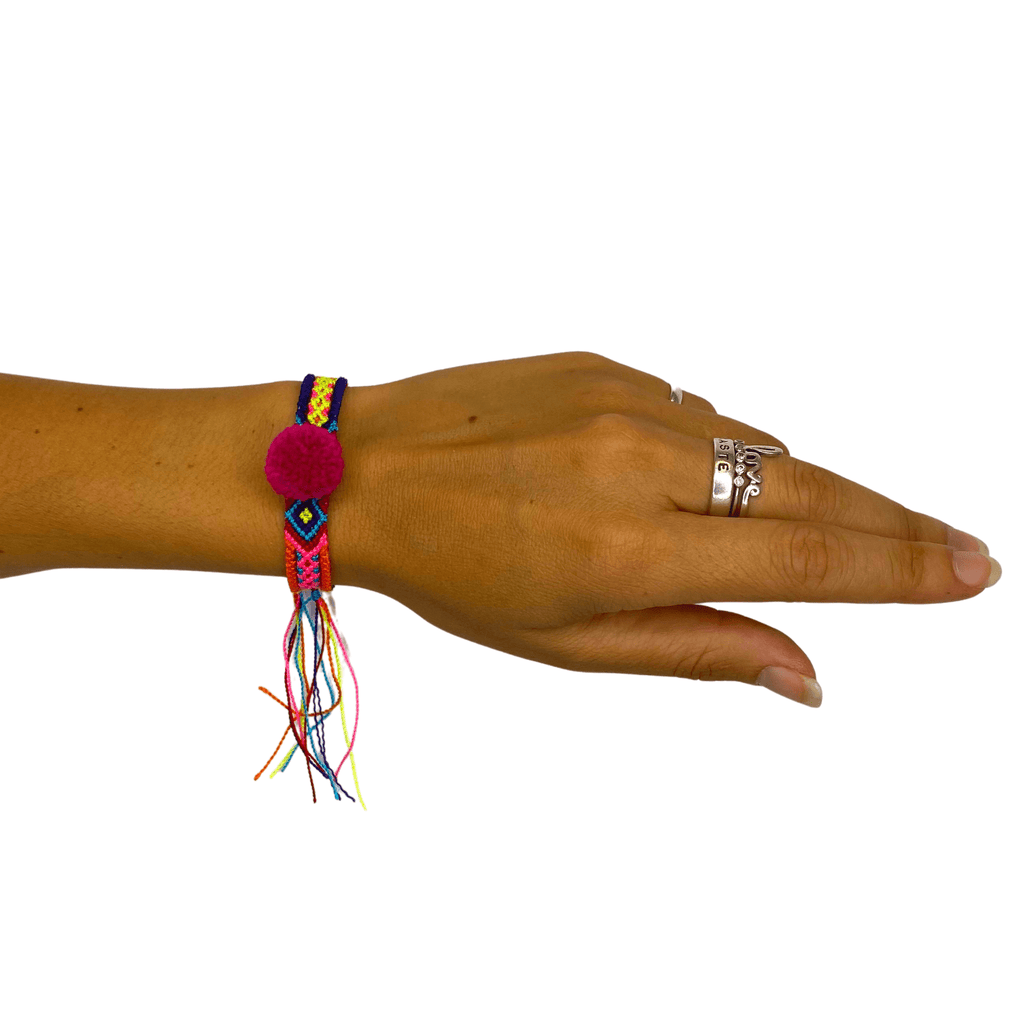 Friendship Woven Pom Pom Bracelet - Mexico Jewelry La Vie Bien Friendship Woven Pom Pom Bracelet - Mexico