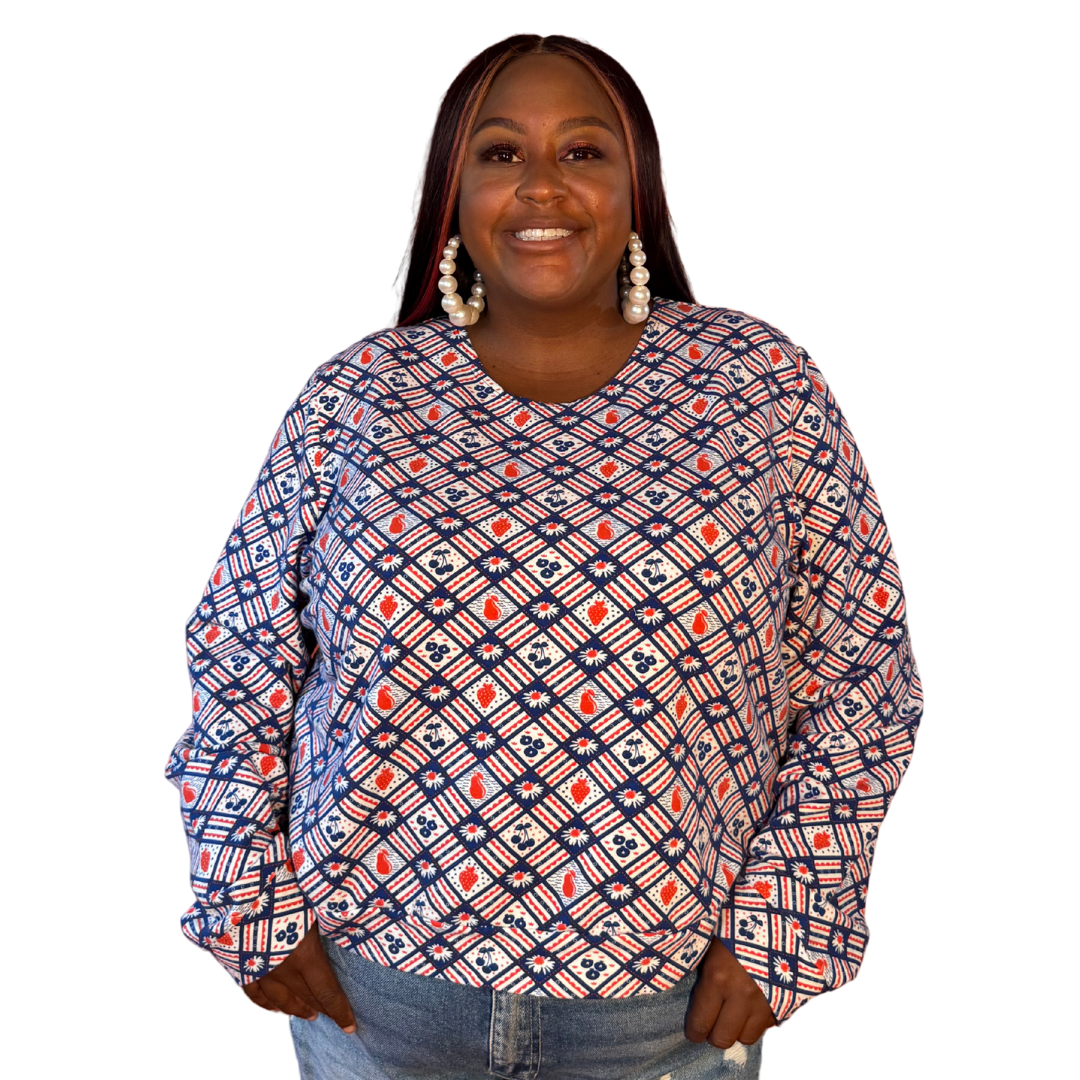Fruit Picnic Pullover in Blueberry Sweatshirt La Vie Bien Fruit Picnic Pullover in Blueberry