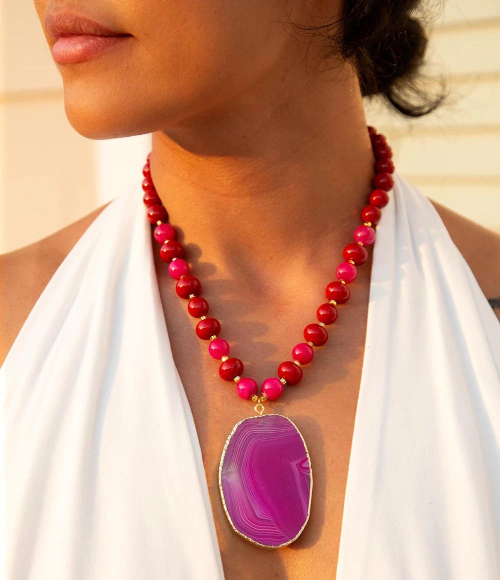 Fuchsia Sunset Purple Agate Pendant Necklace by Barse Jewelry