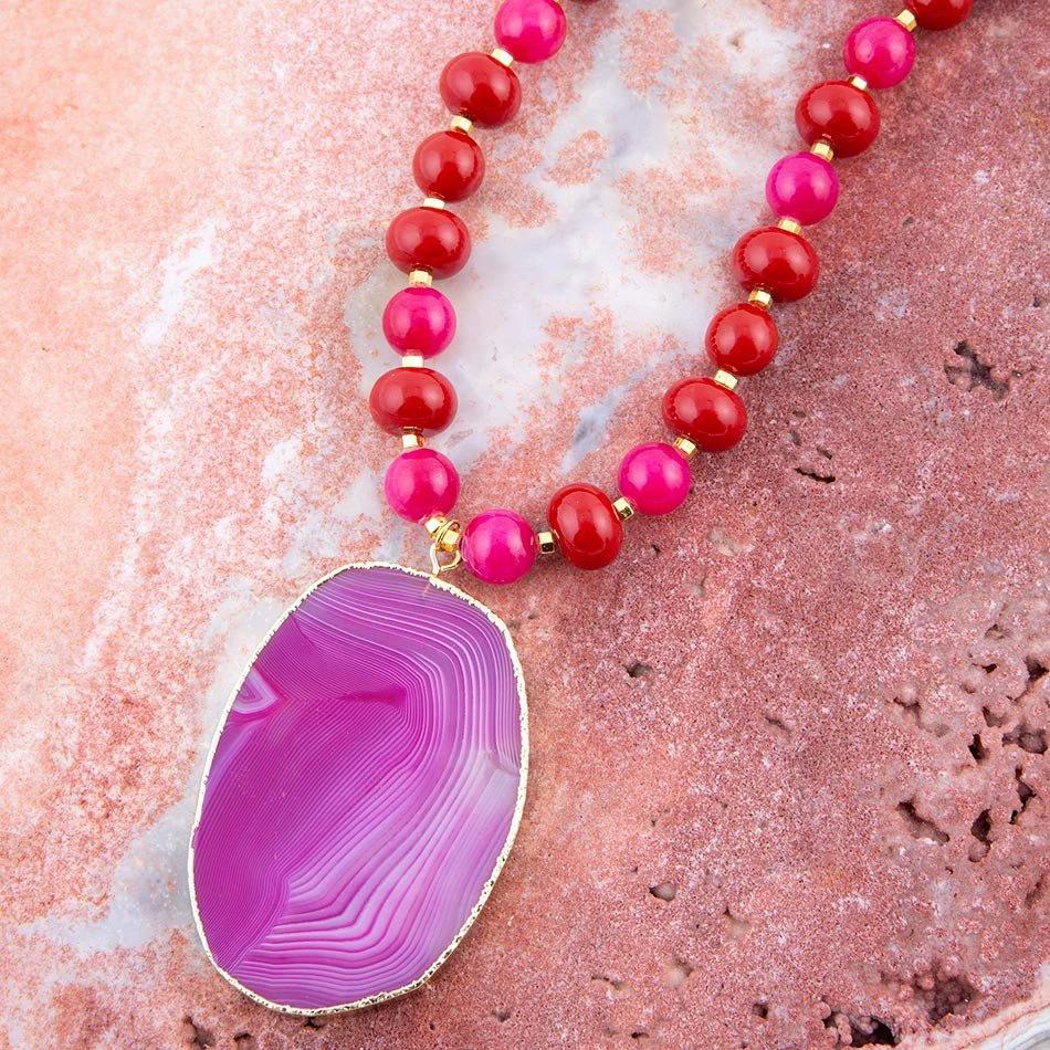 Fuchsia Sunset Purple Agate Pendant Necklace by Barse Jewelry