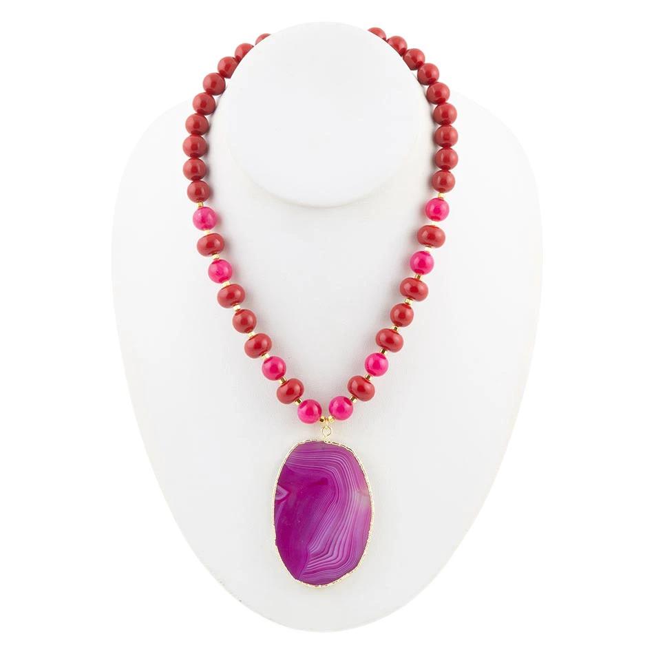 Fuchsia Sunset Purple Agate Pendant Necklace by Barse Jewelry