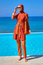 Full Coverage Islamic Swimsuit with Waist Tie | M2523-2 Covered Burkini Swimwear La Vie Bien Full Coverage Islamic Swimsuit with Waist Tie | M2523-2