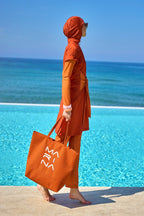 Full Coverage Islamic Swimsuit with Waist Tie | M2523-2 Covered Burkini Swimwear La Vie Bien Full Coverage Islamic Swimsuit with Waist Tie | M2523-2
